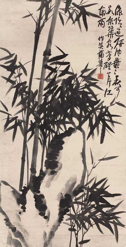 蒲华 竹石 立轴